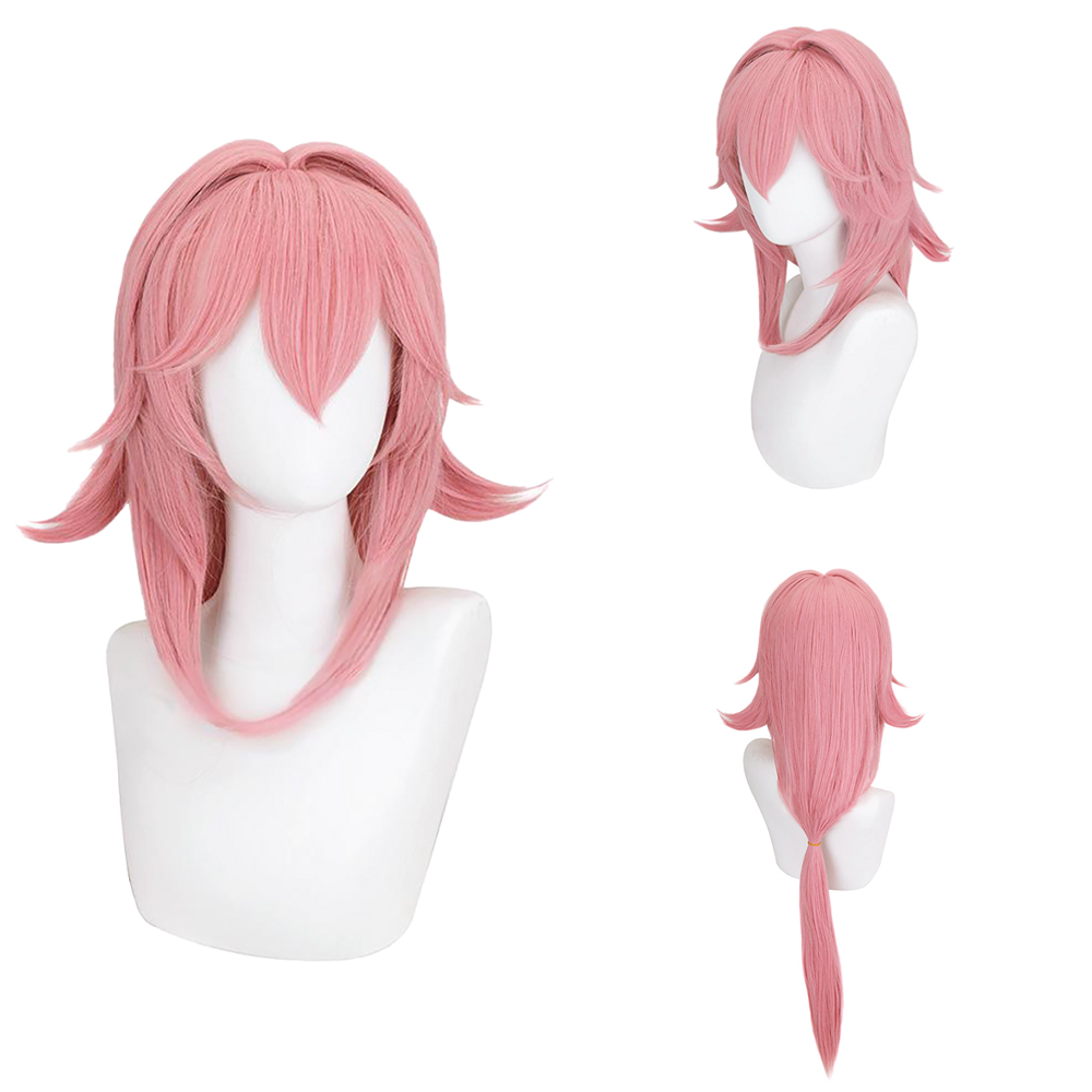 Anime Cosplay Photoshoot - วิกผมคอสเพลย์ยาเอะ มิโกะ สีชมพูธรรมชาติ หางม้ายาว วิกผมสังเคราะห์ทนความร้อน สำหรับสวมใส่ประจำวัน