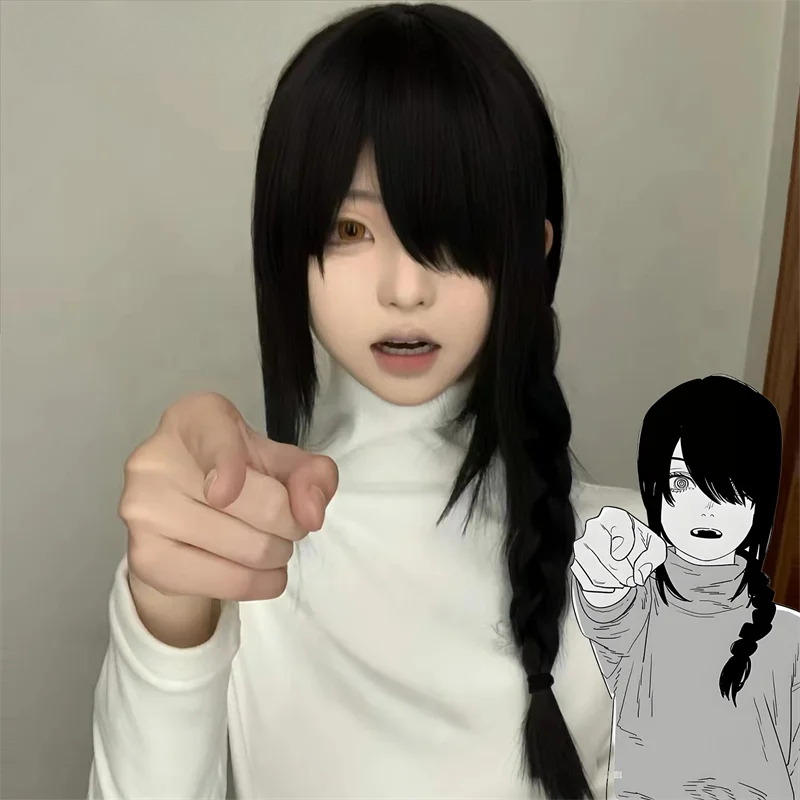 Chainsaw Man Cosplay - อะนิเมะชายนักรบเลื่อยยนต์ นาวยุตะ คอสเพลย์สำหรับผู้ใหญ่ วิกผมสีดำ ผมเปียยาว ทนความร้อน