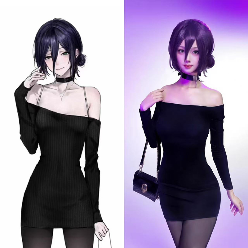 Chainsaw Man Cosplay - ชุดคอสเพลย์เรเซ่จากอนิเมะ Chainsaw Man ชุดเดรสผู้หญิงสีดำ เซ็กซี่ แนวสาวเปรี้ยว