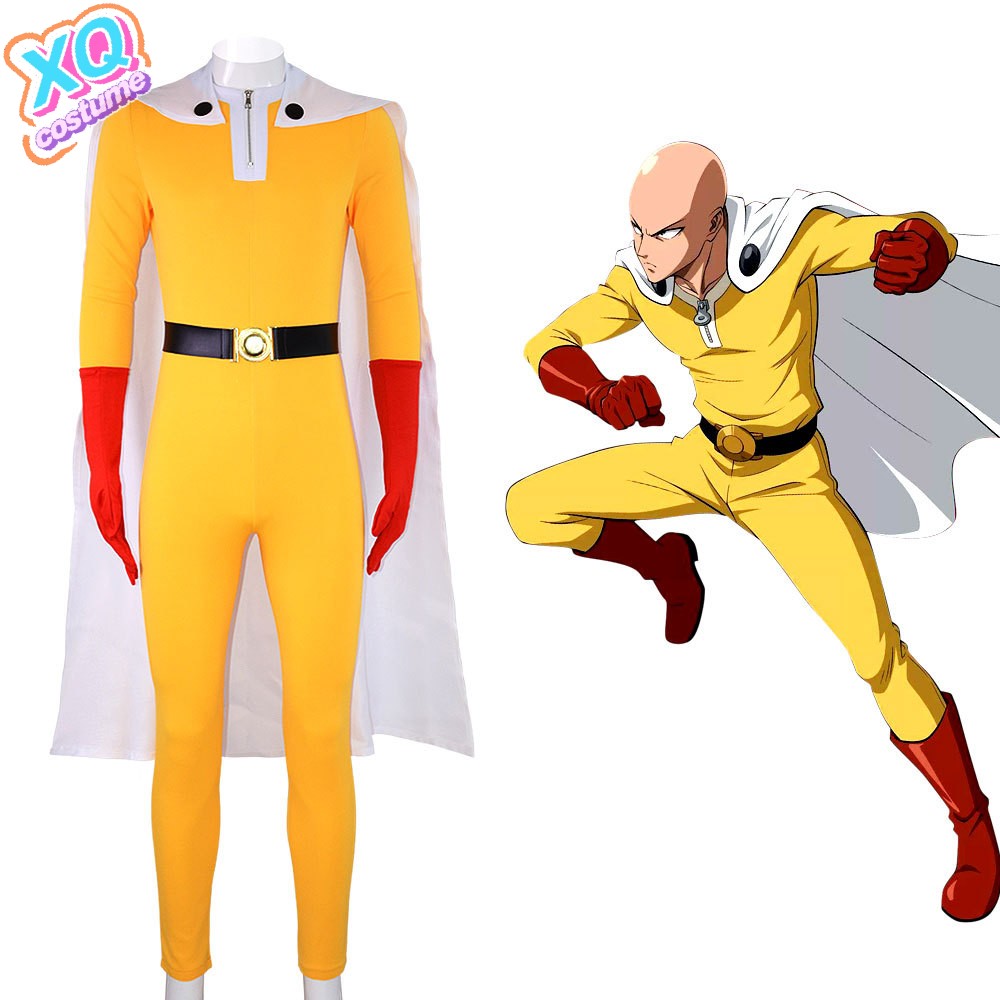Anime Cosplay One Punch Man - อะนิเมะวันพันช์แมน ไซตามะคอสเพลย์เครื่องแต่งกายสำหรับชายฮาโลวีนอะนิเมะญี่ปุ่นสีเหลืองชุดจั๊มสูทชุดเล่นตามบทบาทปาร์ตี้