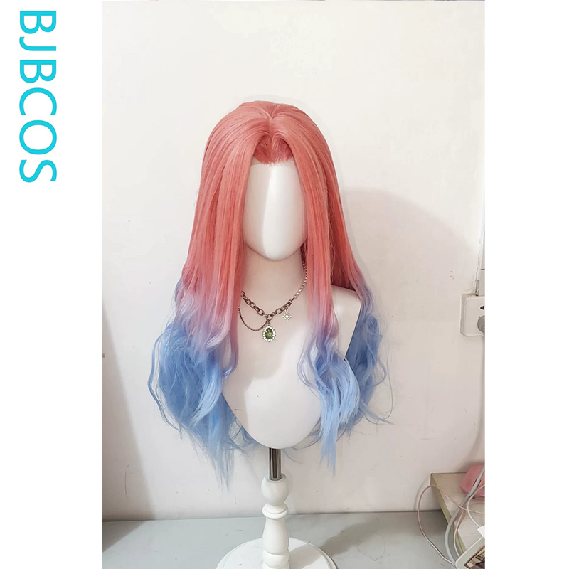 Cosplay Anime Pink Hair - วิกผมที่จัดทรงแล้ว ‌ วิกคอสเพลย์มิซิ อนิเมะ เอเลียน สีชมพูไล่เฉดฟ้า-ม่วง