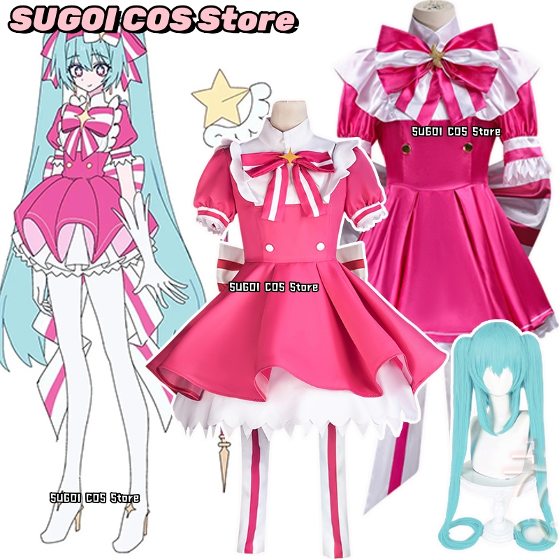 Anime Cosplay Japanese Girl - ลองอีกครั้งเลย ชุดคอสเพลย์มิคุคุ โปรเจกต์เซไค ชุดเดรสสีชมพู ชุดยูนิฟอร์มเด็กผู้หญิง ไม้กายสิทธิ์