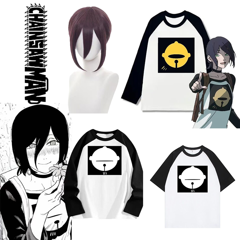 Chainsaw Man Cosplay - เสื้อยืดคอสเพลย์แขนยาวลายเรเซ่จากอนิเมะ Chainsaw Man สไตล์วินเทจโอเวอร์ไซส์สำหรับผู้หญิง เสื้อผ้ามังงะญี่ปุ่น เสื้อฮาราจูกุ