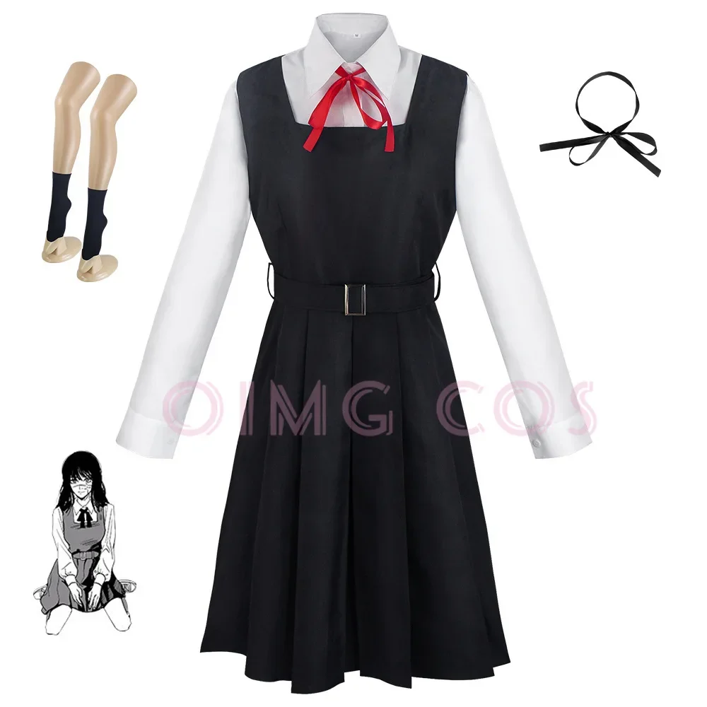Chainsaw Man Cosplay - มิตากะ อาซาคอสเพลย์เครื่องแต่งกายชุดเลื่อยยนต์สีฟ้าเสื้อสูทผูกเน็คไทอะนิเมะวิกผมสั้นแหวนคอฮาโลวีนชุดสตรี