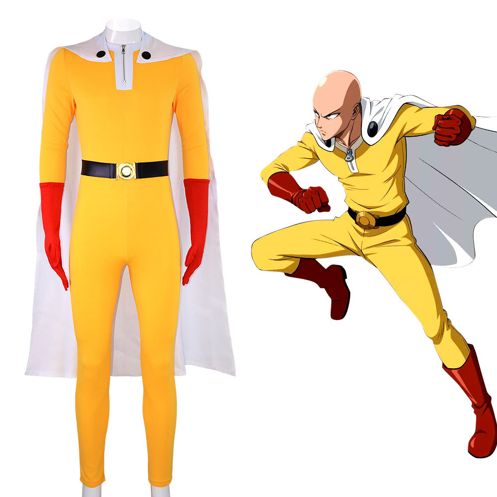 Anime Cosplay One Punch Man - One Punch Man ไซตามะคอสเพลย์เครื่องแต่งกายชุดสําหรับผู้ใหญ่สีเหลือง Hero ชุด