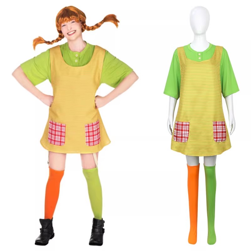 Anime Cosplay Japanese Girl - พิปปี้คอสเพลย์เครื่องแต่งกายผู้ใหญ่ชุดสีเขียวพร้อมถุงเท้าผ้ากันเปื้อนชุดปาร์ตี้ฮาโลวีนบุ๊ควีคชุดเด็กผู้หญิงคอสเช พีพี