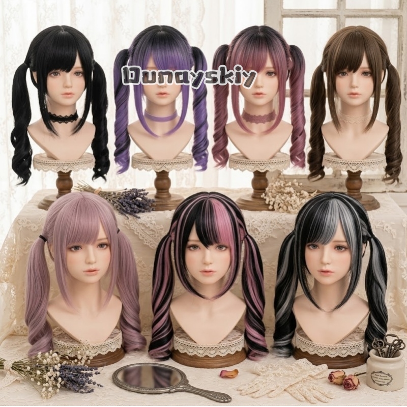 Cosplay Anime Pink Hair - คอสเพลย์ จิไร เค ปาร์ตี้ฮาโลวีนสีชมพูถึงสีดำไล่ระดับสีวิกผมสังเคราะห์ผมหางม้าคู่คาวาอิอุปกรณ์ประกอบฉากผู้หญิงอะนิเมะมิซามิซา